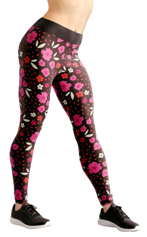 CALZA COD. 148 FLORAL NEGRO - FLORES ROSADO - ROJO