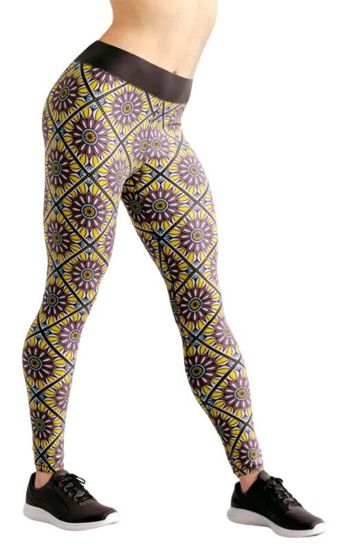 CALZA COD. 152 FLORAL AMARILLI - FLORES MORADAS