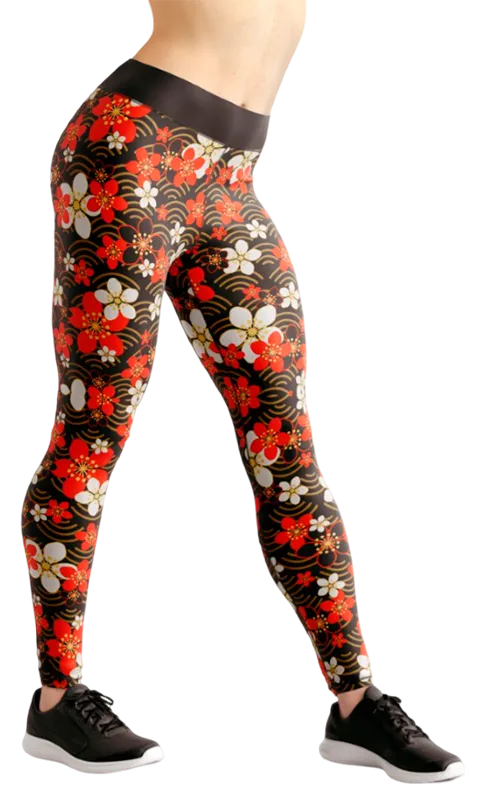 CALZA COD. 155 FLORAL NEGRO ESTAMPADO FLORES ROJO - BLANCO