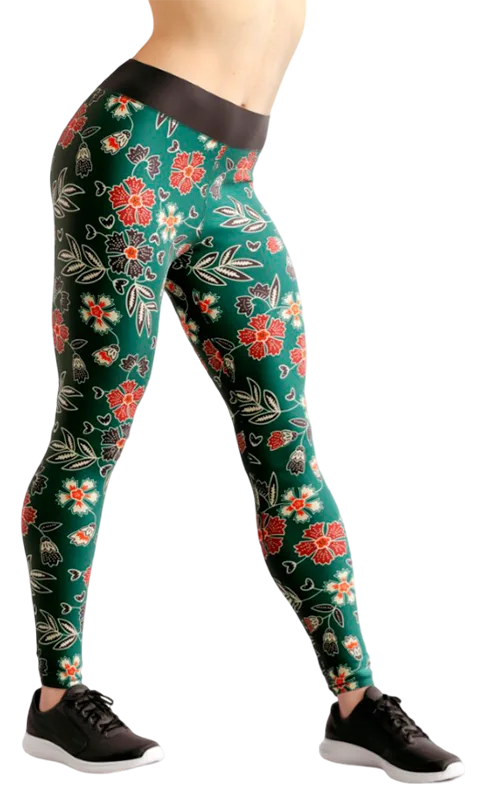 CALZA COD. 160 FLORAL VERDE FLORES ROJO - NEGRO