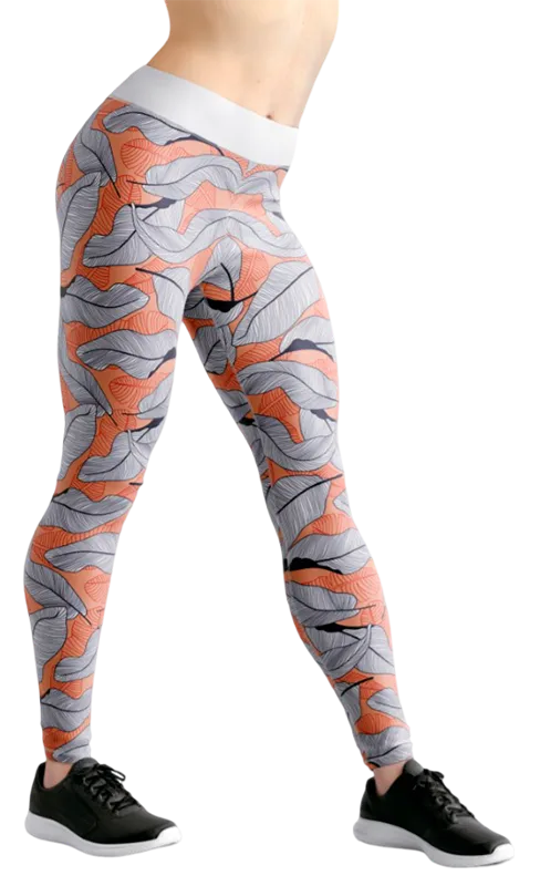 CALZA COD. 175 FLORAL NARANJA - HOJAS PLATANO GRIS