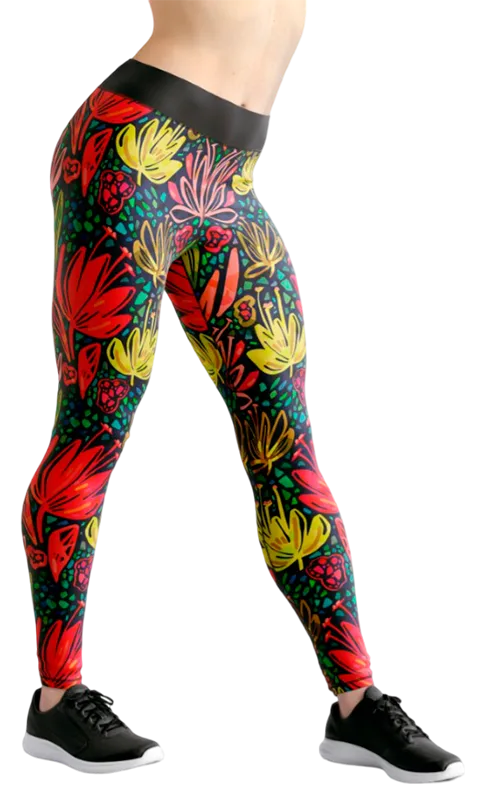 CALZA COD. 183 FLORAL NEGRO - FLORES ROJO - AMARILLO