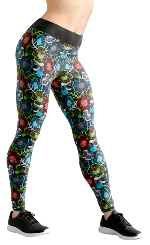 CALZA COD. 187 FLORAL NEGRO - FLORES AMARILLO - ROJO - CELESTE