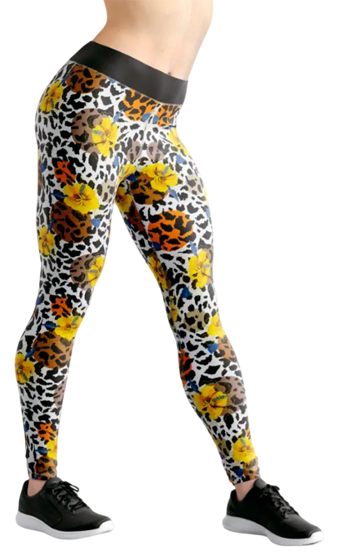 CALZA COD. 189 FLORAL BLANCO ANIMAL PRINT - FLORES AMARILLO