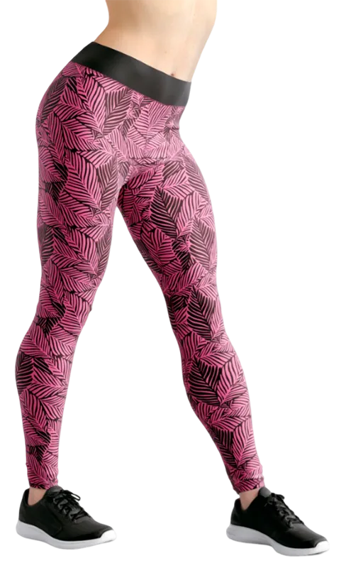 CALZA COD. 190 FLORAL NEGRO HOJAS ROSADO