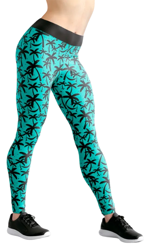 CALZA COD. 191 FLORAL TURQUESA - PALMERAS NEGRO