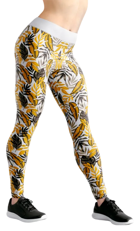 CALZA COD. 195 FLORAL BLANCO HOJAS AMARILLO
