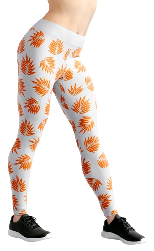 CALZA COD. 204 FLORAL BLANCO - HOJAS SURF NARANJA