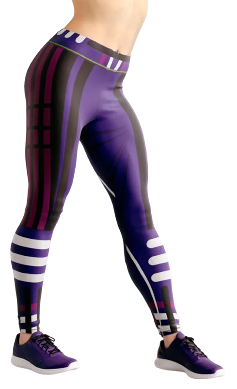 CALZA COD. 211 GEOMETRICA MORADO FRANJAS - NEGRO - BLANCO