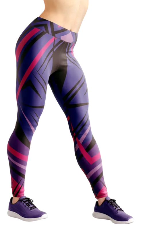 CALZA COD. 212 GEOMETRICA MORADO - FRANJAS NEGRO - ROSADO