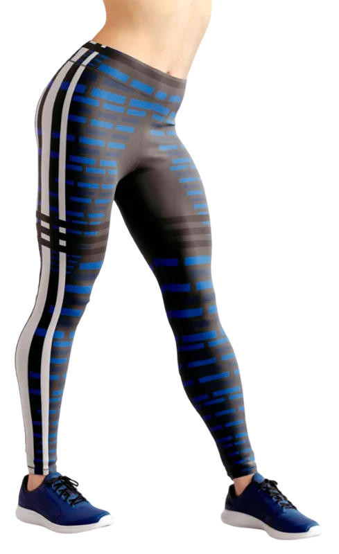CALZA COD. 218 GEOMETRICA NEGRO - FRANJAS BLANCO - AZUL