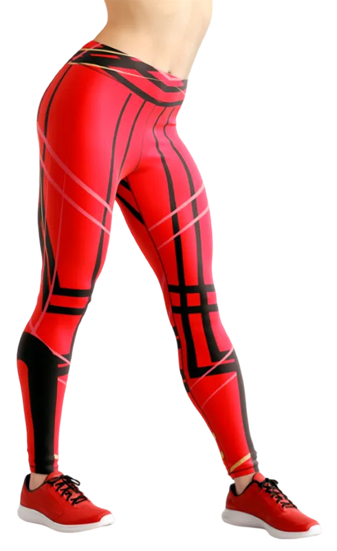 CALZA COD. 243 GEOMETRICA ROJO - LINEAS NEGRO
