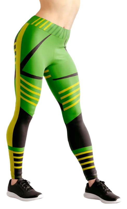 CALZA COD. 257 GEOMETRICA VERDE FRANJAS NEGRO - AMARILLO