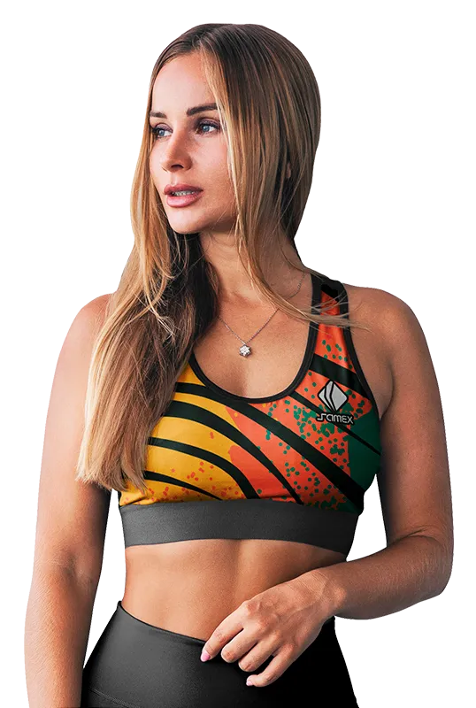 PETOS MUJER GYM COD. 056 AMARILLO - NARANJA - FRANJAS NEGRO