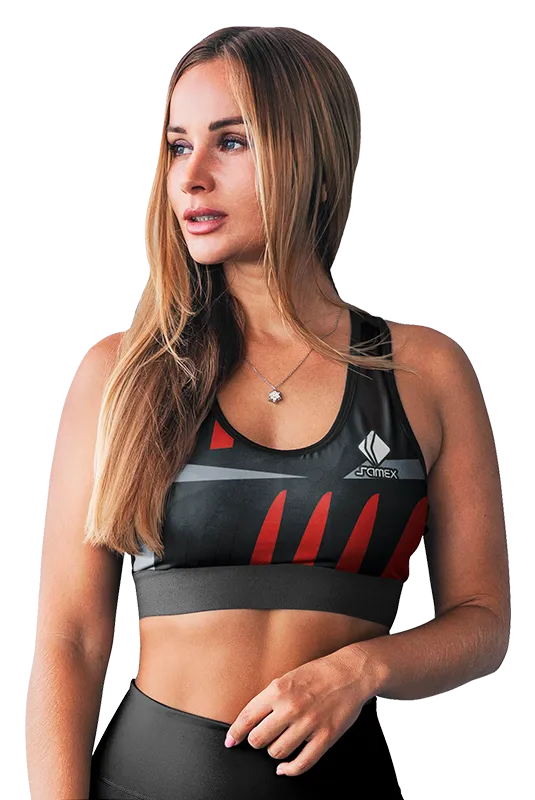 PETOS MUJER GYM COD. 068 NEGRO - FRANJAS GRIS - ROJO