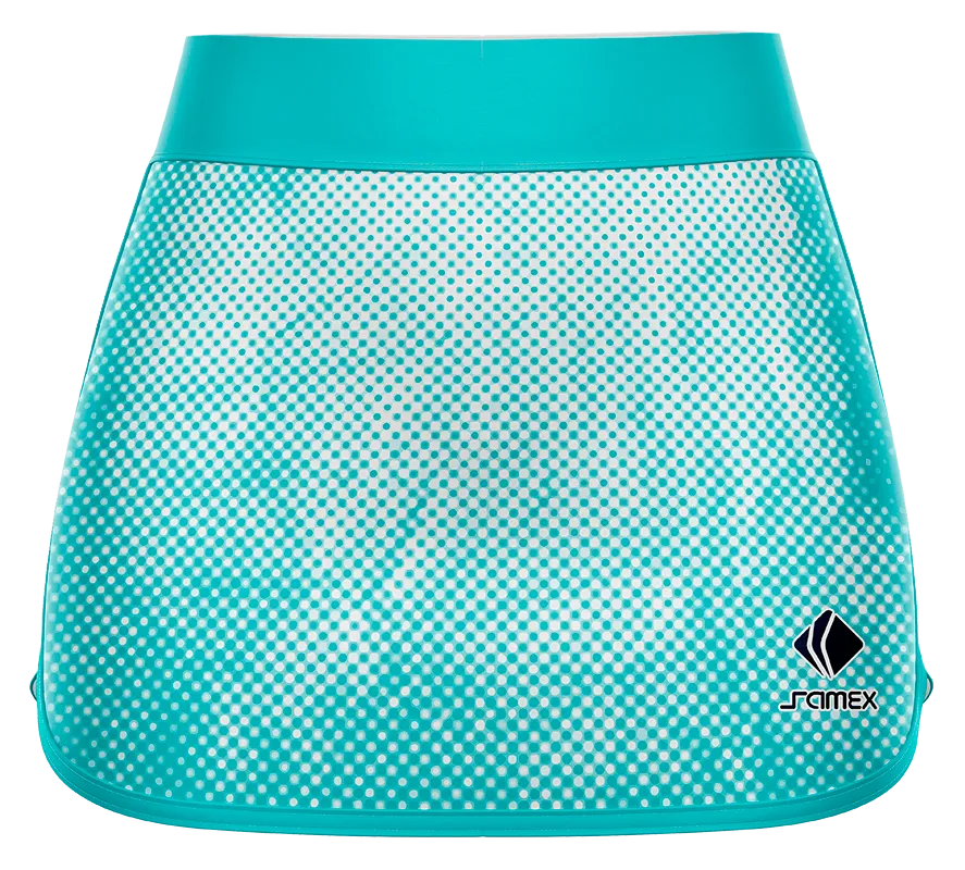 Falda Padel Cod 0003 FALDA PADEL TURQUESA CON CIRCULOS BLANCO.