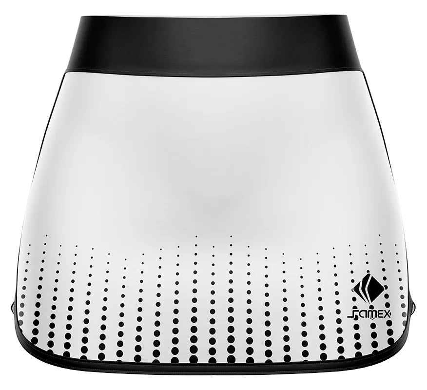 Falda Padel Cod 0004 FALDA PADEL BLANCO CON CIRCULOS NEGROS.