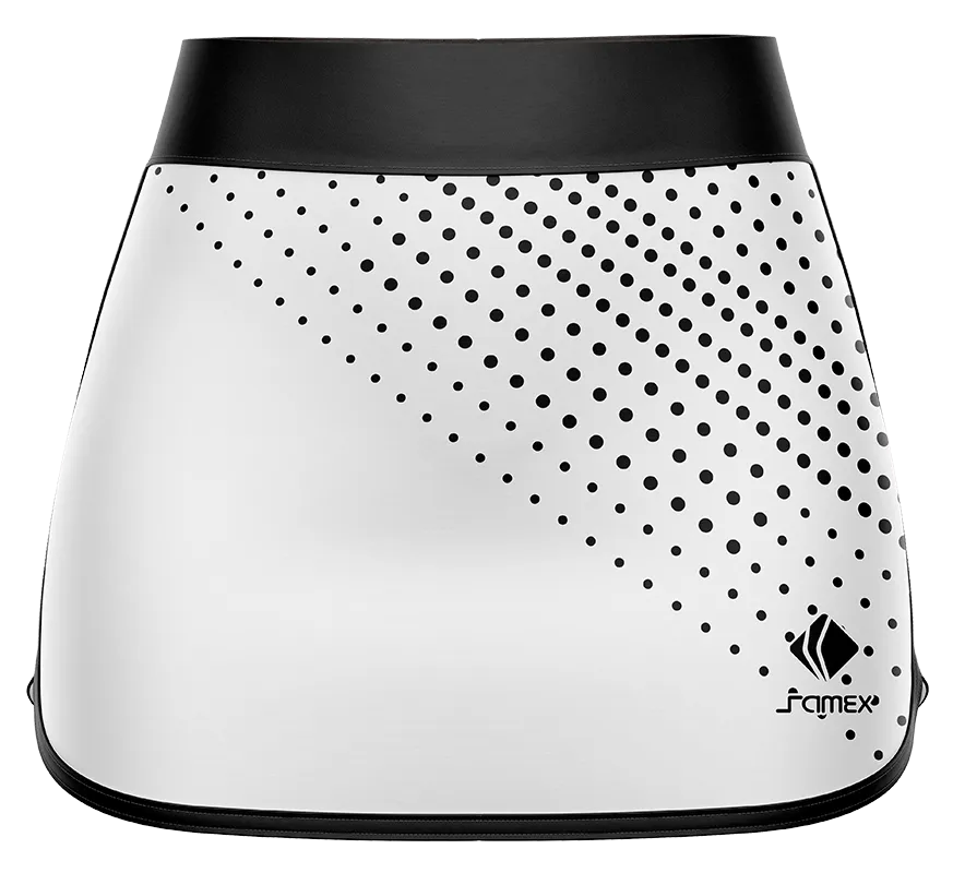 Falda Padel Cod 0014 FALDA PADEL BLANCO CON CIRCULOS NEGROS.