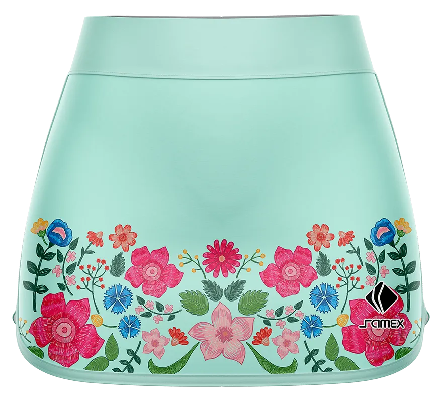 Falda Padel Cod 0020 FALDA PADEL VERDE AGUA - FLORES.