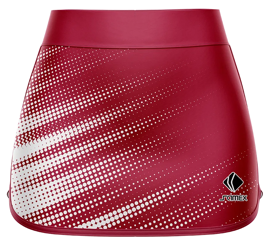 Falda Padel Cod 0025 FALDA PADEL GUINDA - CIRCULOS BLANCOS.