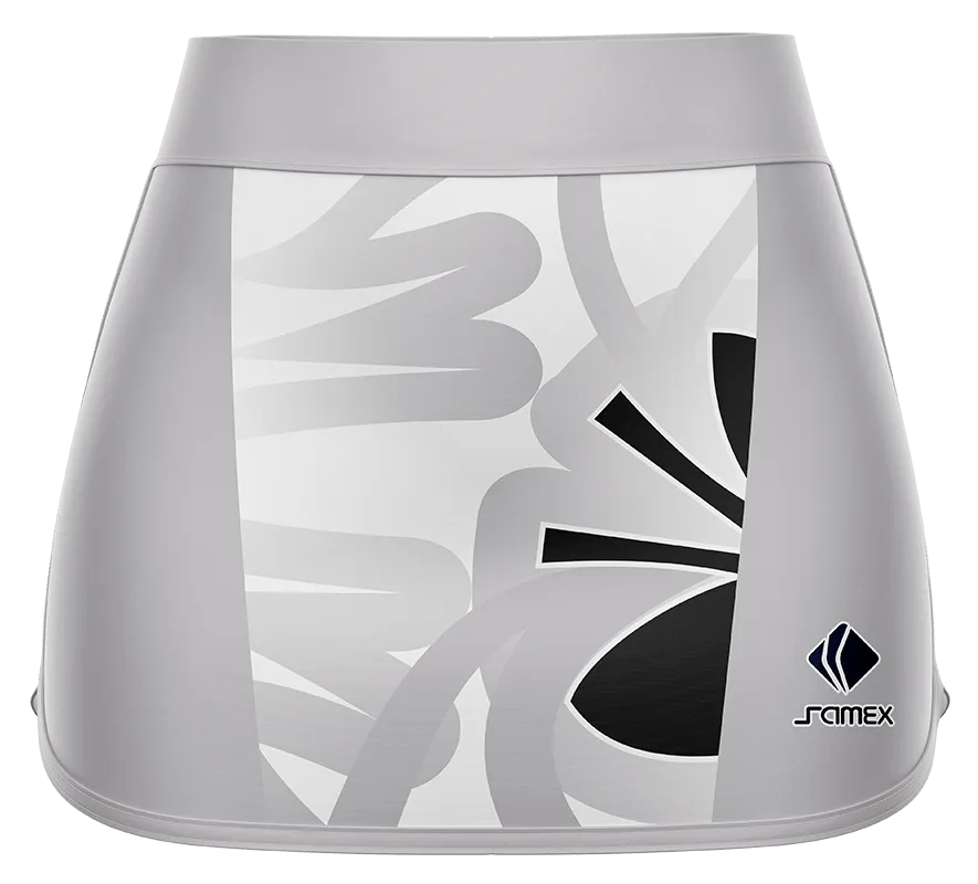 Falda Padel Cod 0049 FALDA PADEL GRIS - FIGURAS NEGRO .