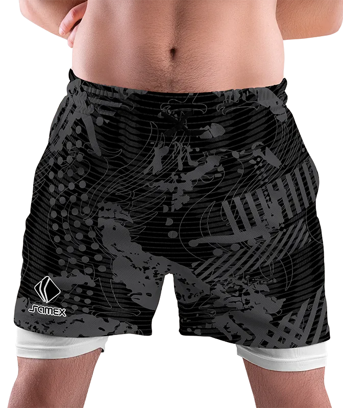 SHORT DEPORTIVO SHORT PADEL NEGRO - ESTAMPADO GRIS COD: 0004 .