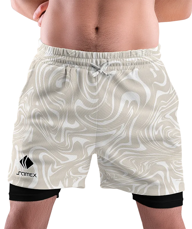 SHORT DEPORTIVO SHORT PADEL BLANCO ACUARELA GRIS COD: 0005 .