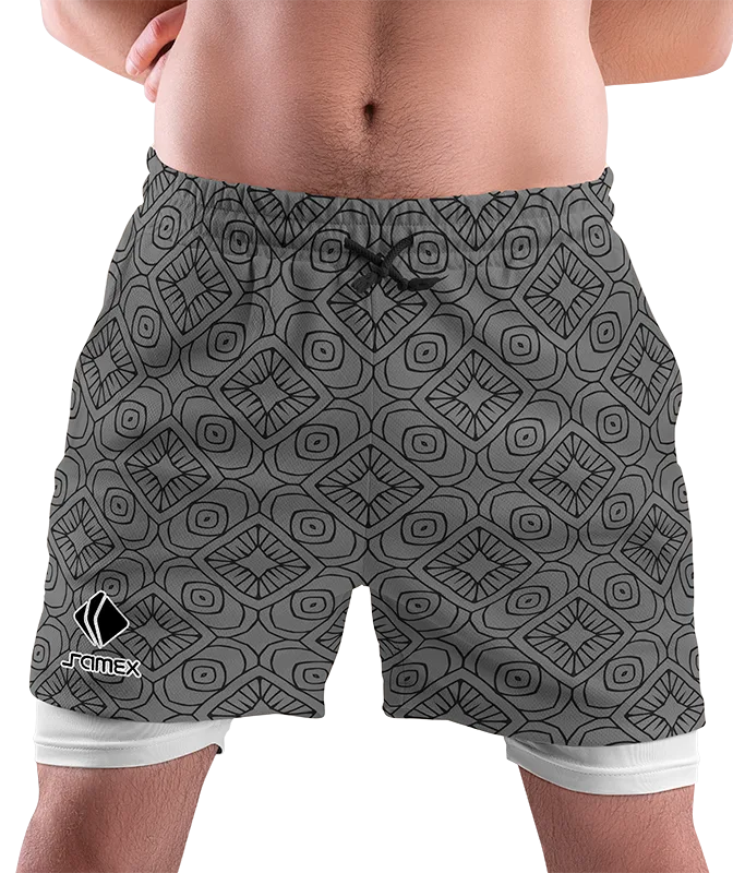 SHORT DEPORTIVO SHORT PADEL GRIS ESTAMPADO NEGRO COD: 0008 .