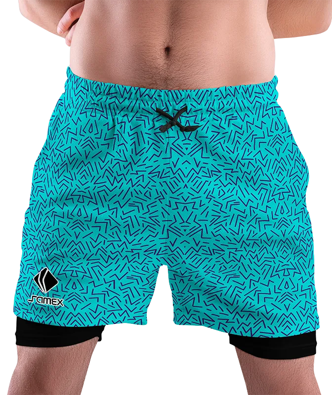 SHORT DEPORTIVO SHORT PADEL TURQUESA - LINEAS AZUL COD: 0009 .