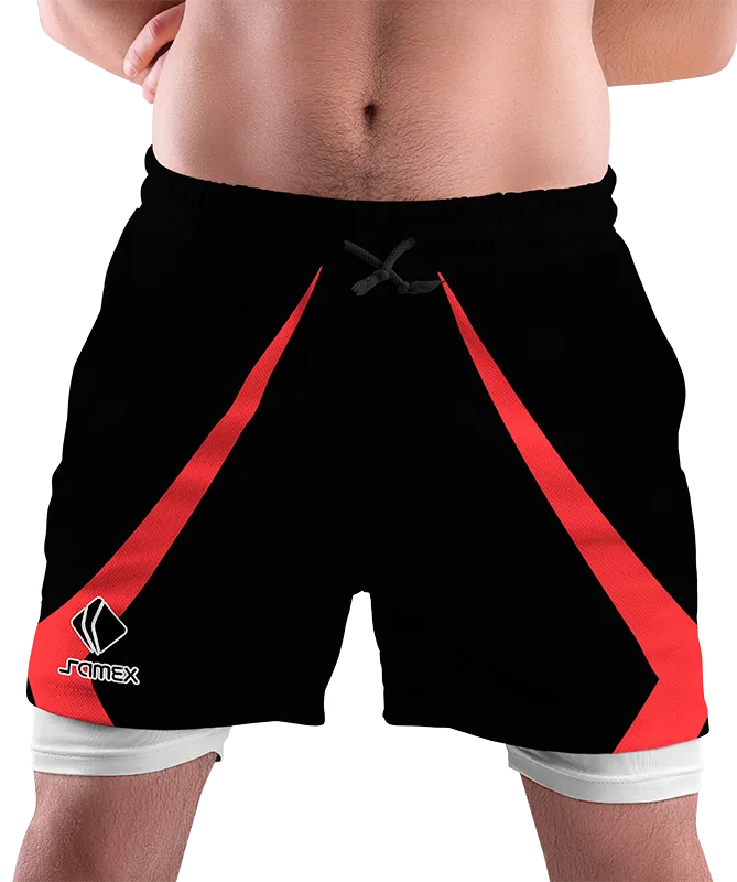 SHORT DEPORTIVO SHORT PADEL NEGRO - LINEAS ROJAS COD: 0019 .