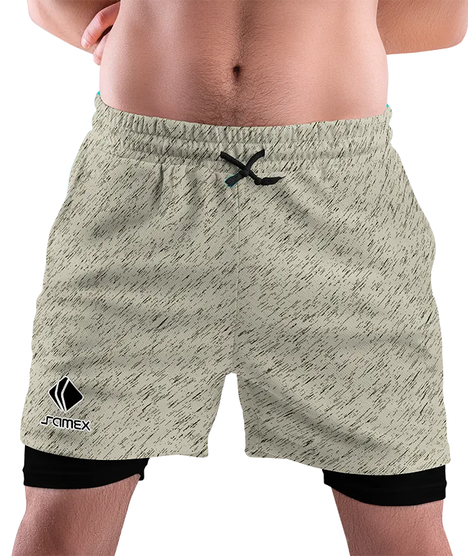 SHORT DEPORTIVO SHORT PADEL CREMA - JASPEADO NEGRO COD: 0027 .