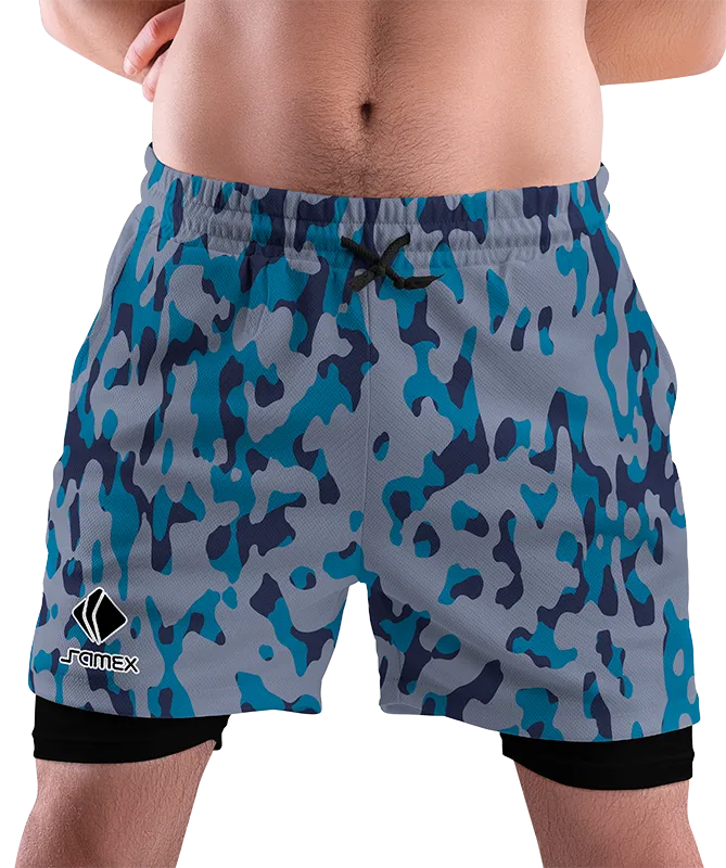 SHORT DEPORTIVO SHORT PADEL CAMUFLAJE AZUL - GRIS COD: 0028 .