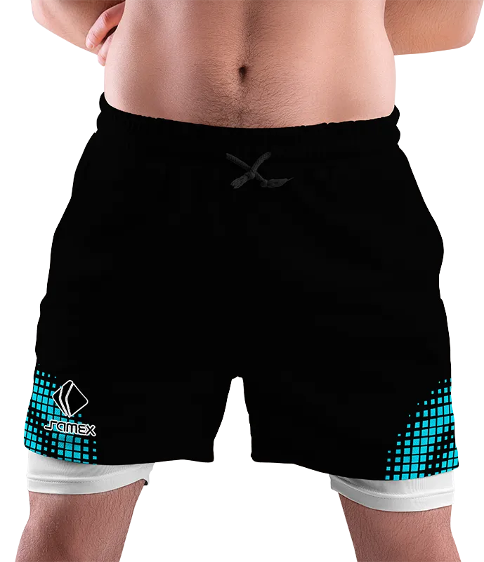 SHORT DEPORTIVO SHORT PADEL NEGRO - CUADROS CELESTES COD: 0034 .