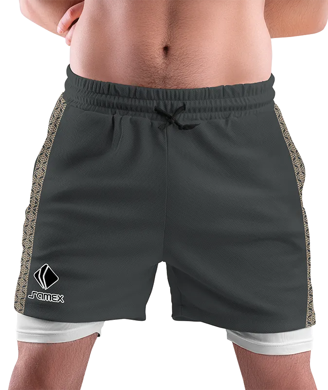 SHORT DEPORTIVO SHORT PADEL GRIS - FRANJAS CREMAS COD: 0035 .