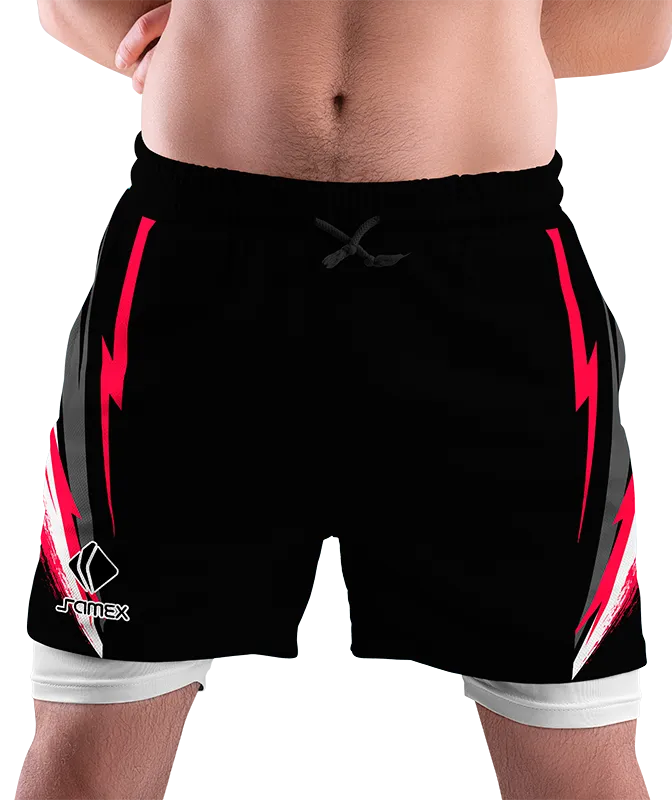 SHORT DEPORTIVO SHORT PADEL NEGRO - ROJO - BLANCO COD: 0038 .