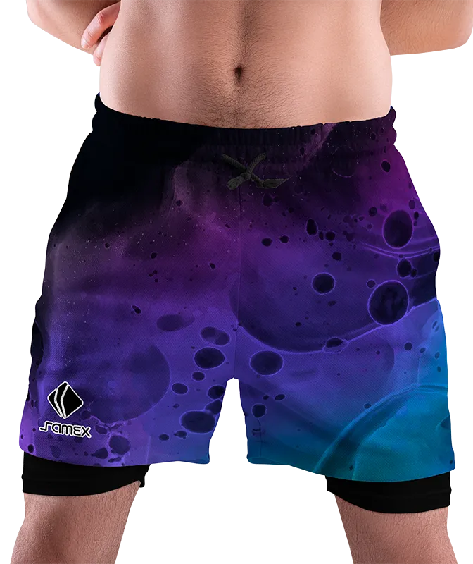 SHORT DEPORTIVO SHORT PADEL ACUARELA MORADO - CELESTE COD: 0044 .