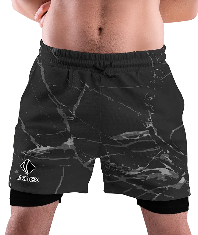 SHORT DEPORTIVO SHORT PADEL NEGRO - ESTAMPADO MARMOL COD: 0048 .