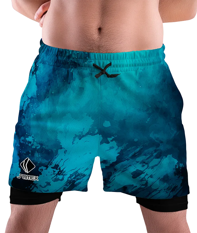 SHORT DEPORTIVO SHORT PADEL ACUARELA CELESTE - AZUL COD: 0050 .