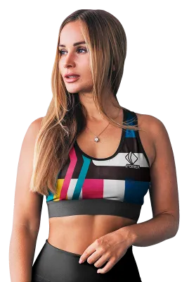 PETOS MUJER GYM COD. 069 NEGRO - FRANJAS TURQUESA - ROSADO - CUADROS