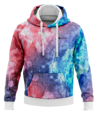 POLERON CON CAPUCHA ESTAMPADO TIE DYE ROJO - AZUL - TURQUESA COD: 0004 .