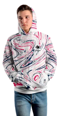 Poleron Con Capucha Cod 0037 POLERA BLANCA - LINEAS ROSADO - AZUL .