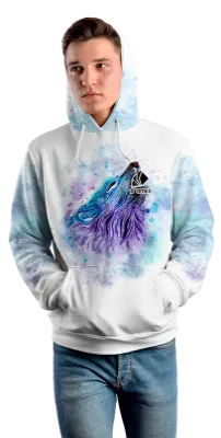 Poleron Con Capucha Cod 0042 POLERA BLANCA ESTAMPADO ACUARELA LOBO .