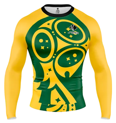 POLERA DE COMPRESIÓN CAMISETA DE COMPRESION BRASIL QATAR 2022 QATAR CONCEPT AMARILLO - VERDE- COPA COD: 0014 .