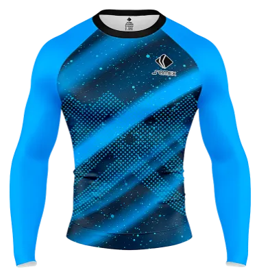 POLERA DE COMPRESIÓN CAMISETA DE COMPRESION OLYMPIQUE MARSELLE CONCEPT NEGRO - AZUL - CELESTE FRANJAS COD: 0038 .