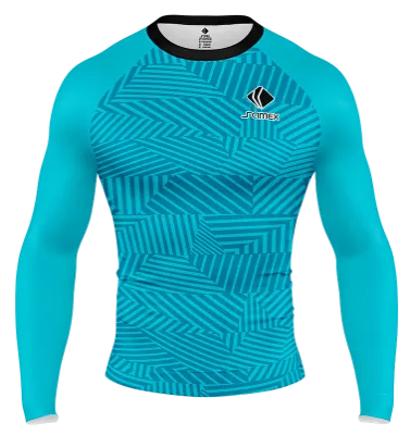 POLERA DE COMPRESIÓN CAMISETA DE COMPRESION FC BARCELONA 2016-2017 TURQUESA LINEAS COD: 0061 .