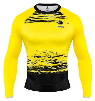 POLERA DE COMPRESIÓN CAMISETA DE COMPRESION AMARILLO - NEGRO - FRANJAS COD: 0082 .