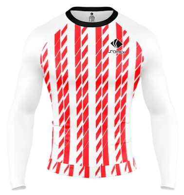 POLERA DE COMPRESIÓN CAMISETA DE COMPRESION ROJO - BLANCO - FRANJAS COD: 0084 .