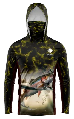 POLERON PESCA ESTAMPADO MARMOL NEGRO CON AMARILLO - TRUCHA cod: 0007 .