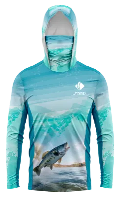POLERON PESCA CELESTE - TURQUESA - PAISAJE PEZ SALTANDO cod: 0041 .