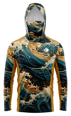 POLERON PESCA ACUARELA OLAS AZUL - AMARILLO - BLANCO cod: 0059 .